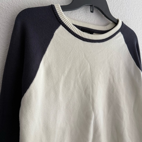 Monrow Soft Knit Colorblock Raglan Crewneck Sweater Size L Varsity Preppy Sporty - Picture 4 of 8